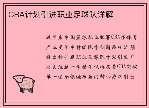 CBA计划引进职业足球队详解