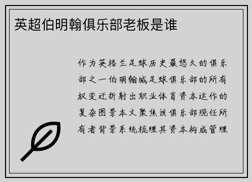 英超伯明翰俱乐部老板是谁