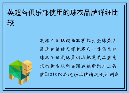 英超各俱乐部使用的球衣品牌详细比较