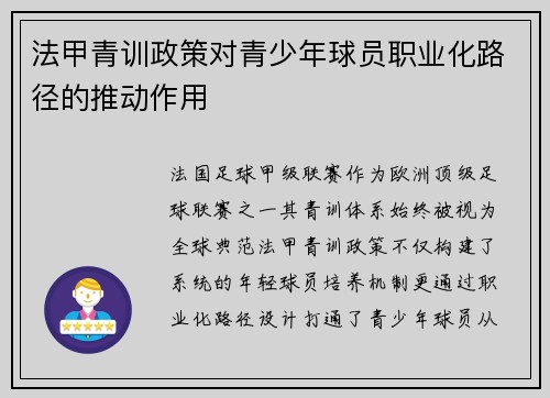 法甲青训政策对青少年球员职业化路径的推动作用