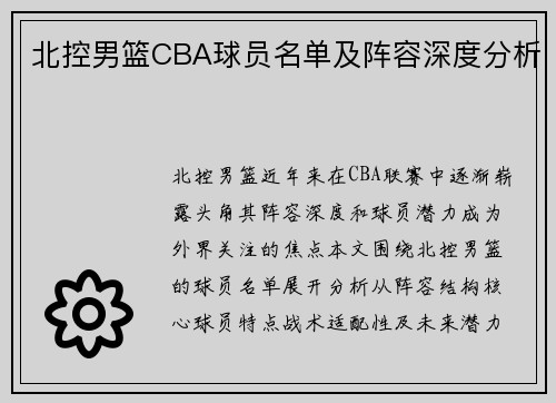 北控男篮CBA球员名单及阵容深度分析